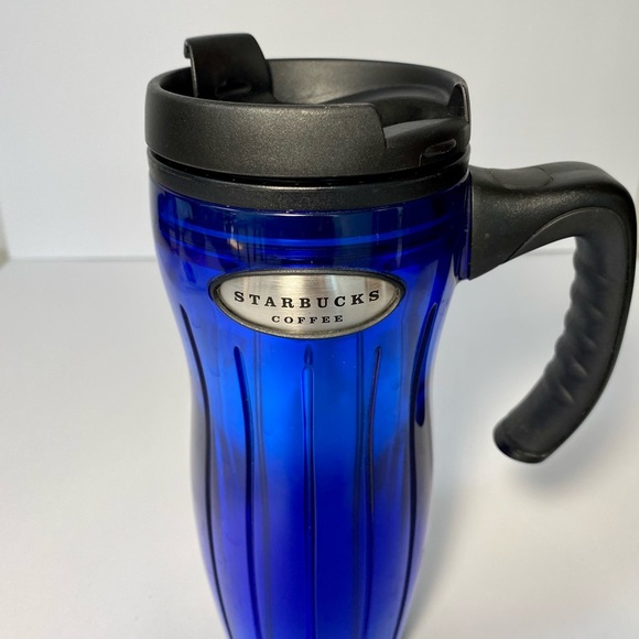 Starbucks Coffee Blue Commuter Travel Mug Tumbler w/ Lid 16oz Black Handle 2004 - Picture 3 of 6